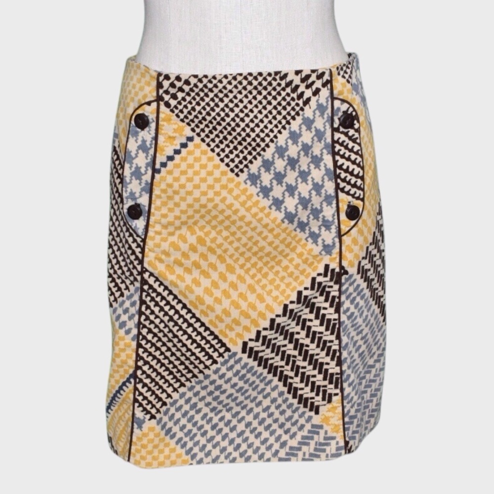 Maeve for Anthropologie Velour Houndstooth Collage A Line Skirt